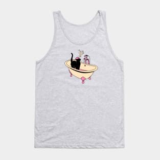 Spa Day Black Cat in pink Tank Top